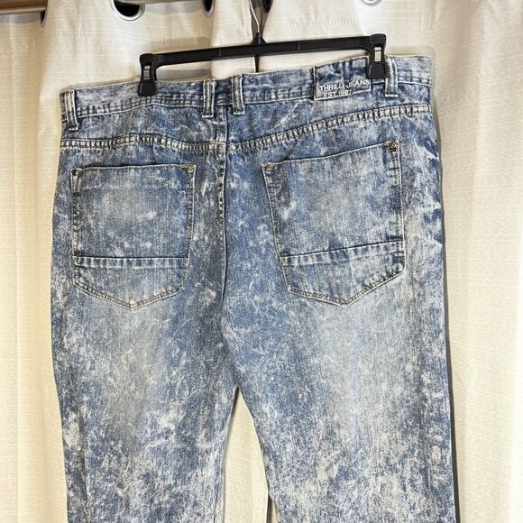 Thrill Denim Jeans Pants Mens Blue Acid Wash Distressed as 42/33 measures 44/33 - Picture 9 of 9